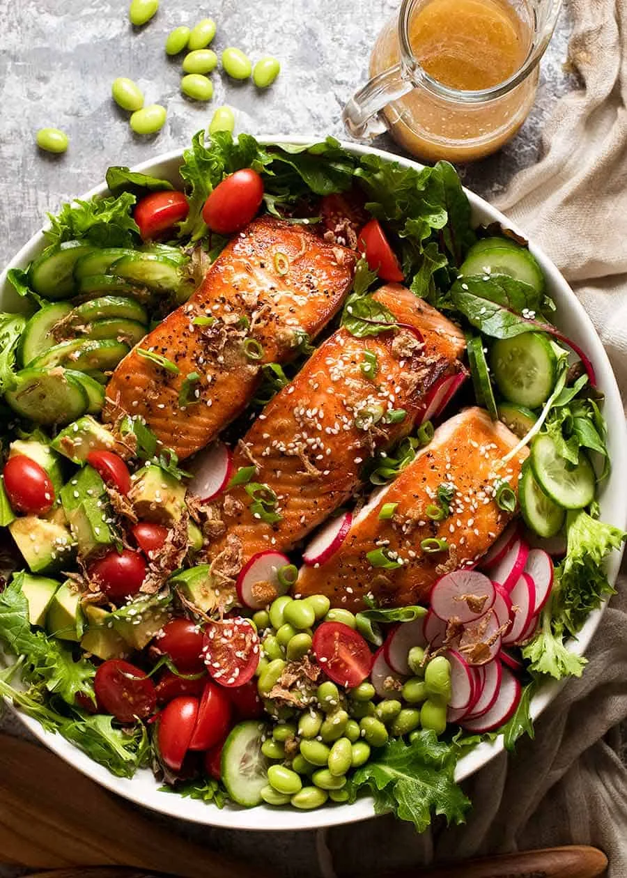 Asian Salmon Salad with Ginger-Soy Dressing