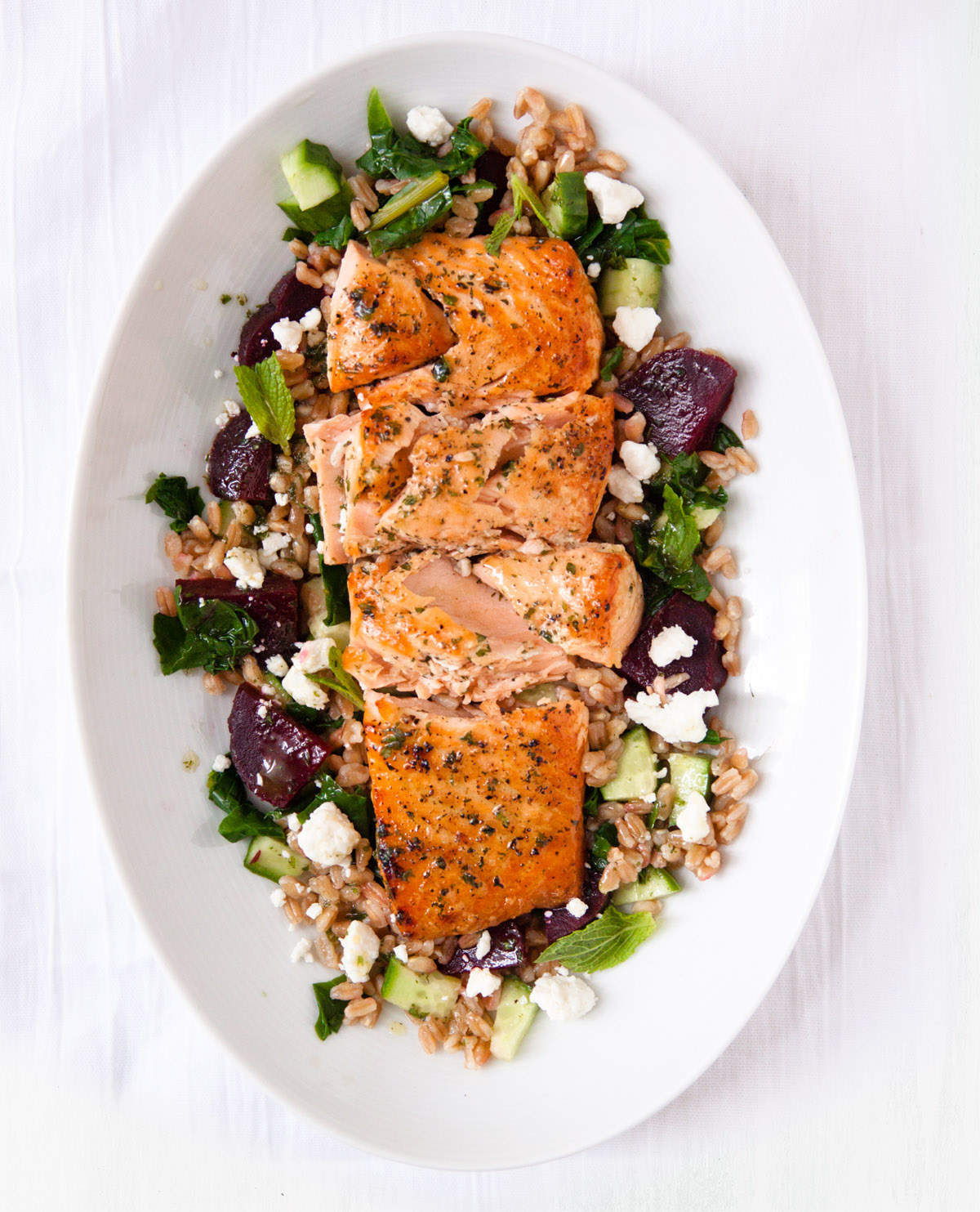 Warm Salmon and Farro Salad