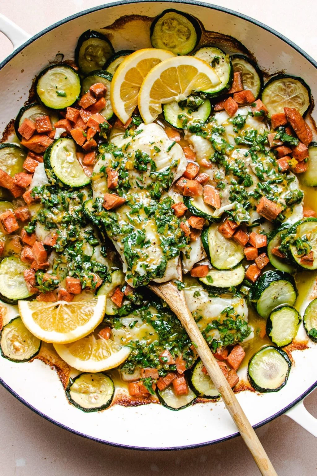 Baked Cod with Herb Butter and Spring Greens