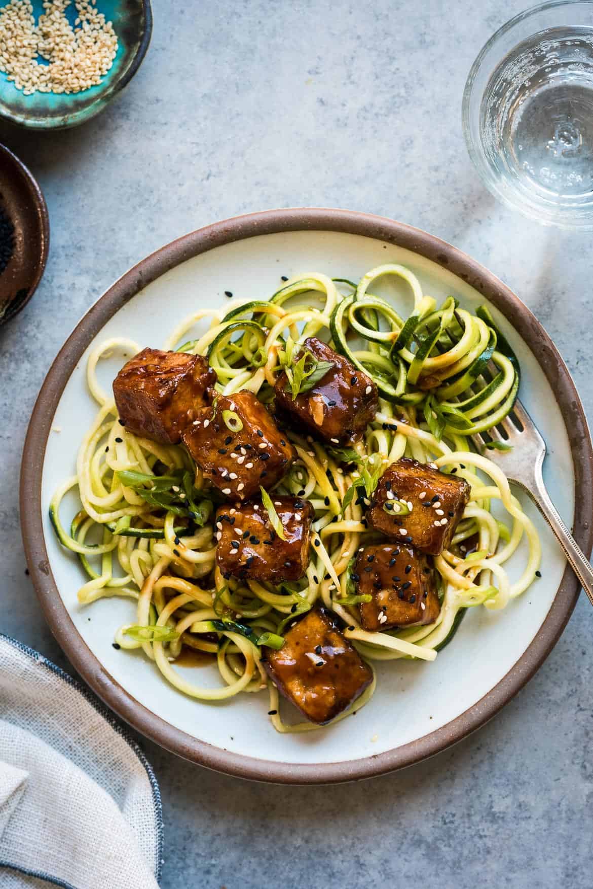 Zucchini Noodle Stir-Fry with Sesame Tofu