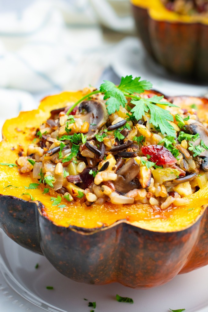 Stuffed Acorn Squash with Wild Rice and Cranberries