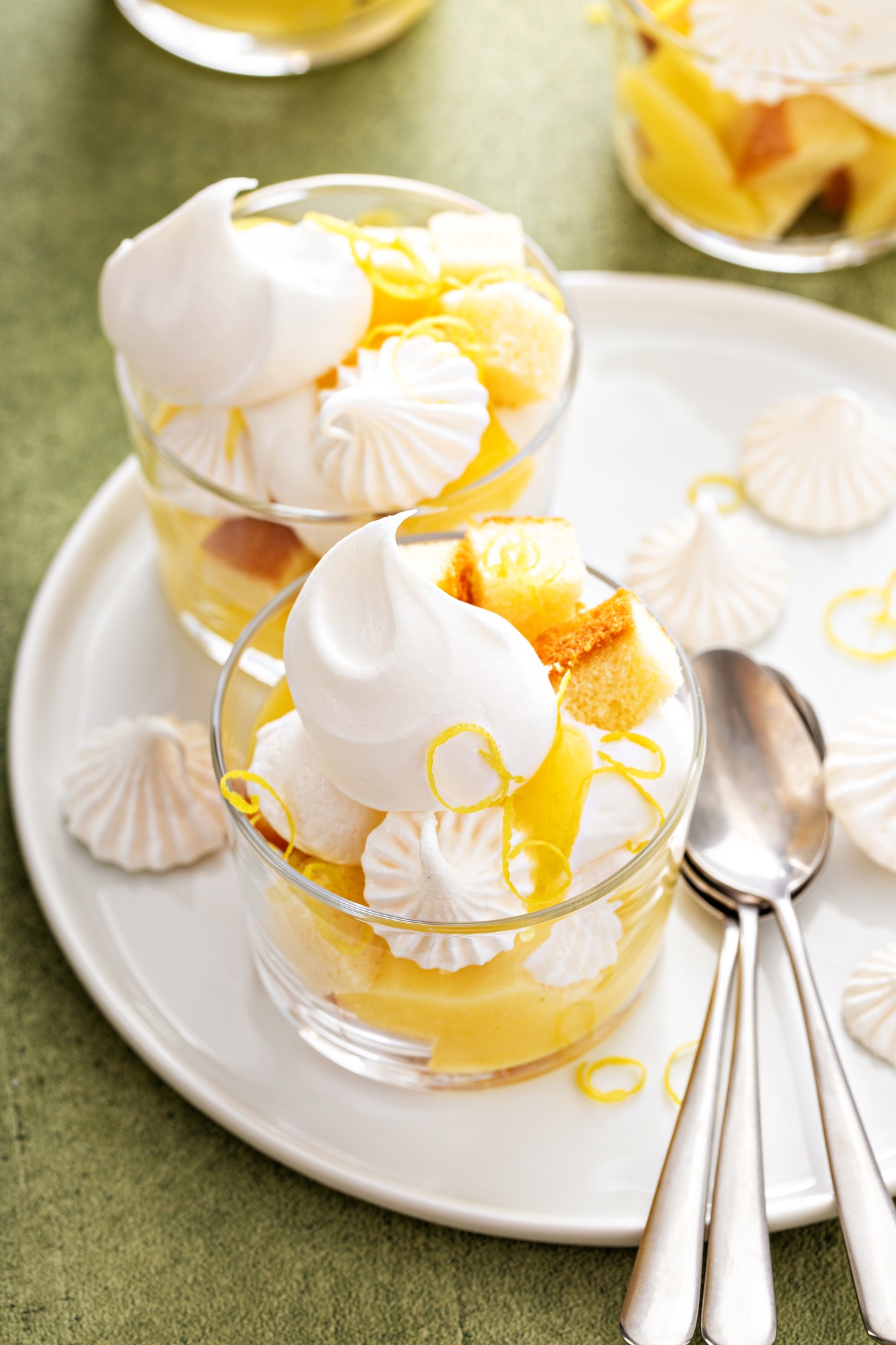 Lemon meringue parfait or trifle with pound cake and lemon curd