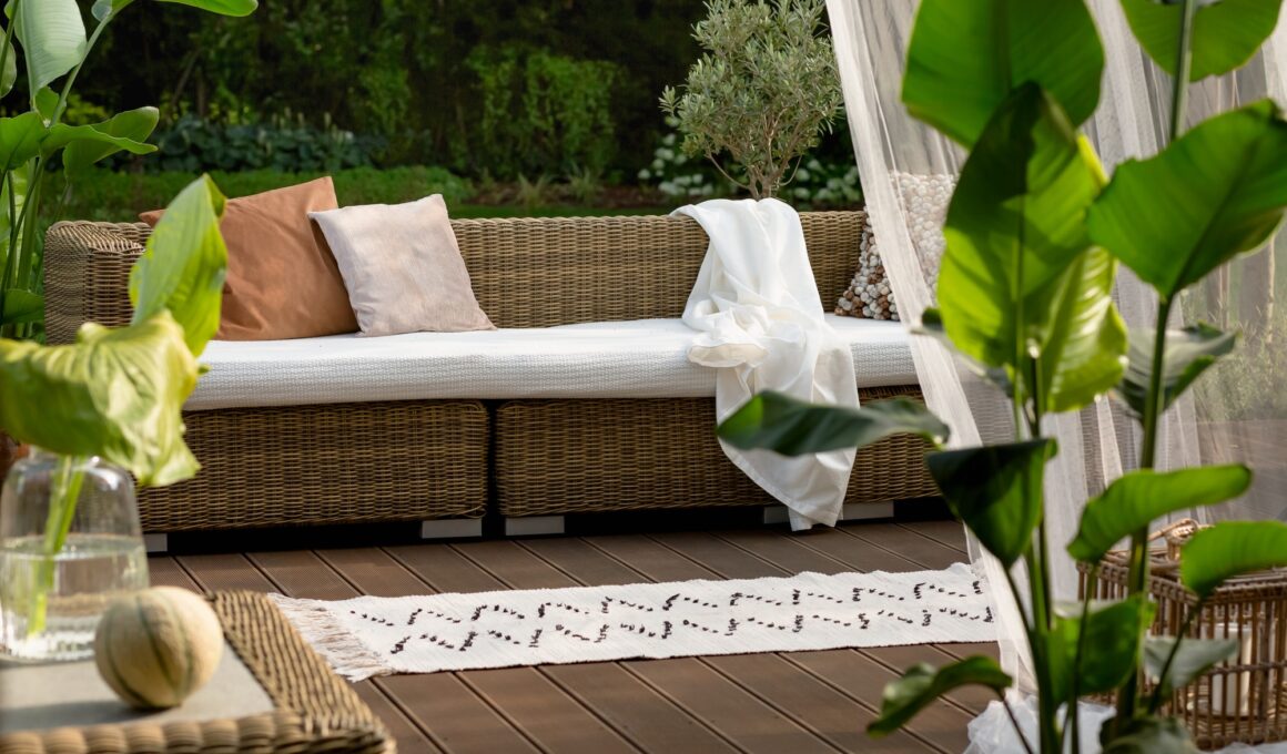 Rattan sofa on porch