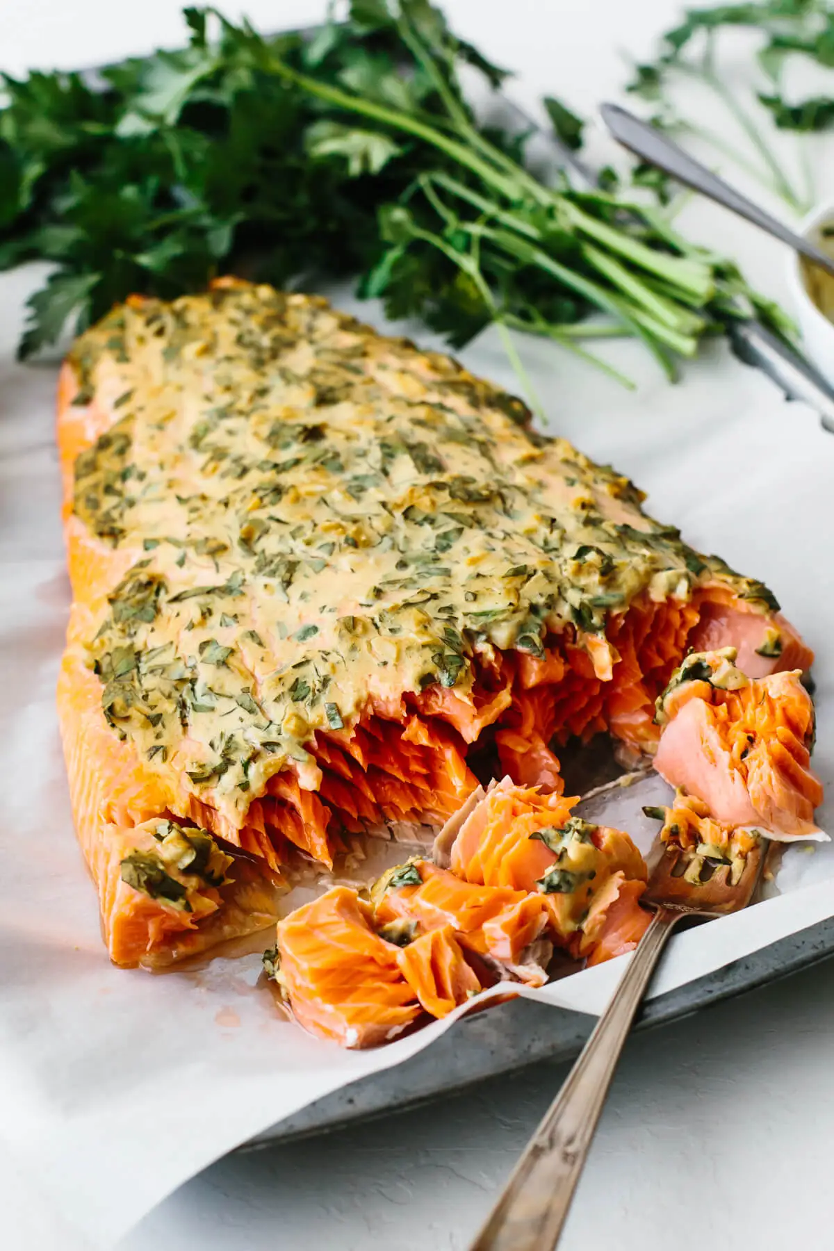 Baked Salmon with Mustard and Herbs