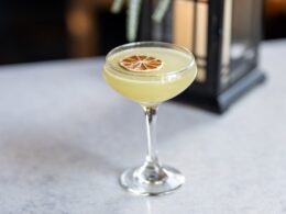 a close up of a drink on a table