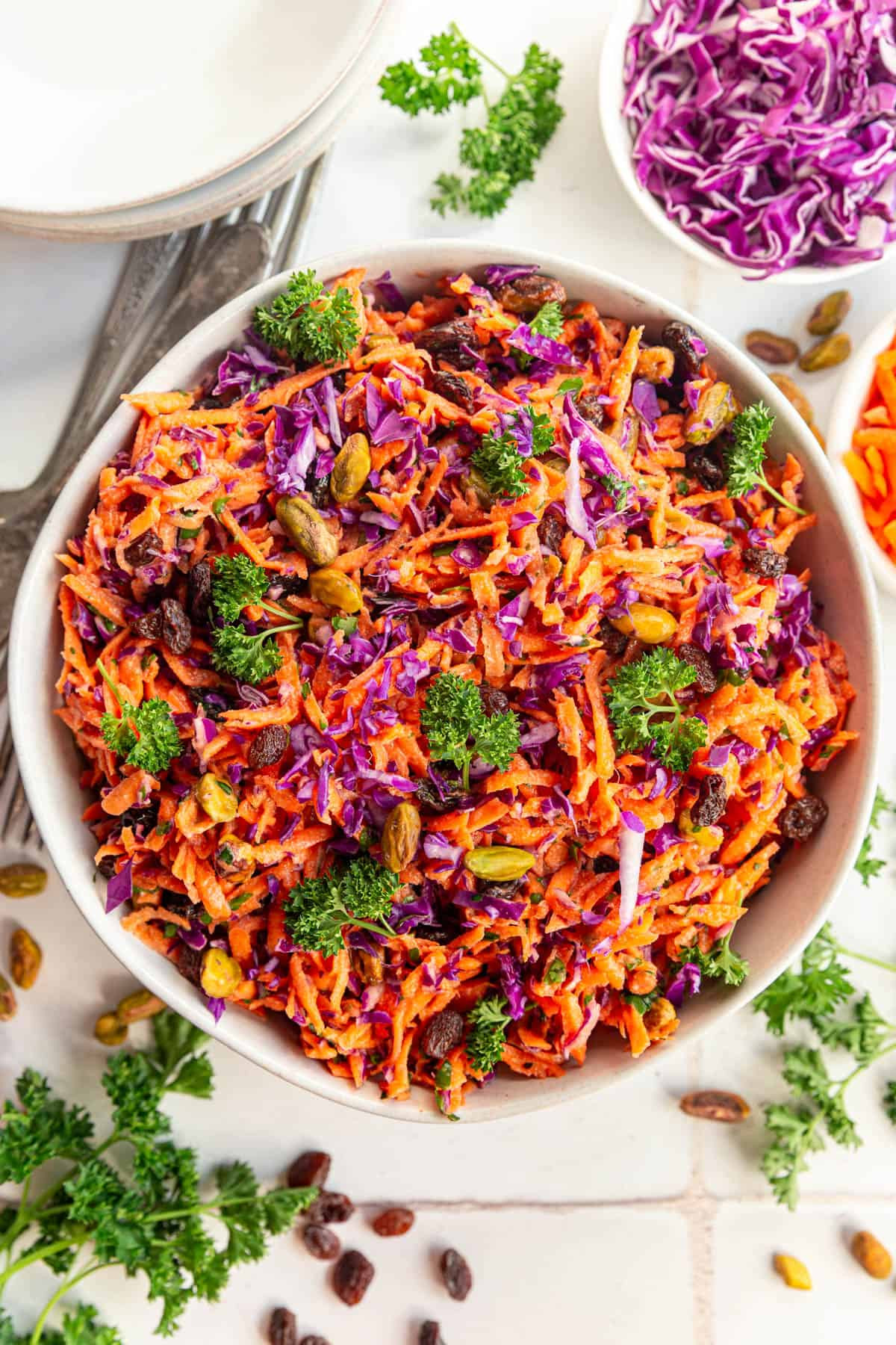 Red Cabbage, Carrot, and Raisin Salad