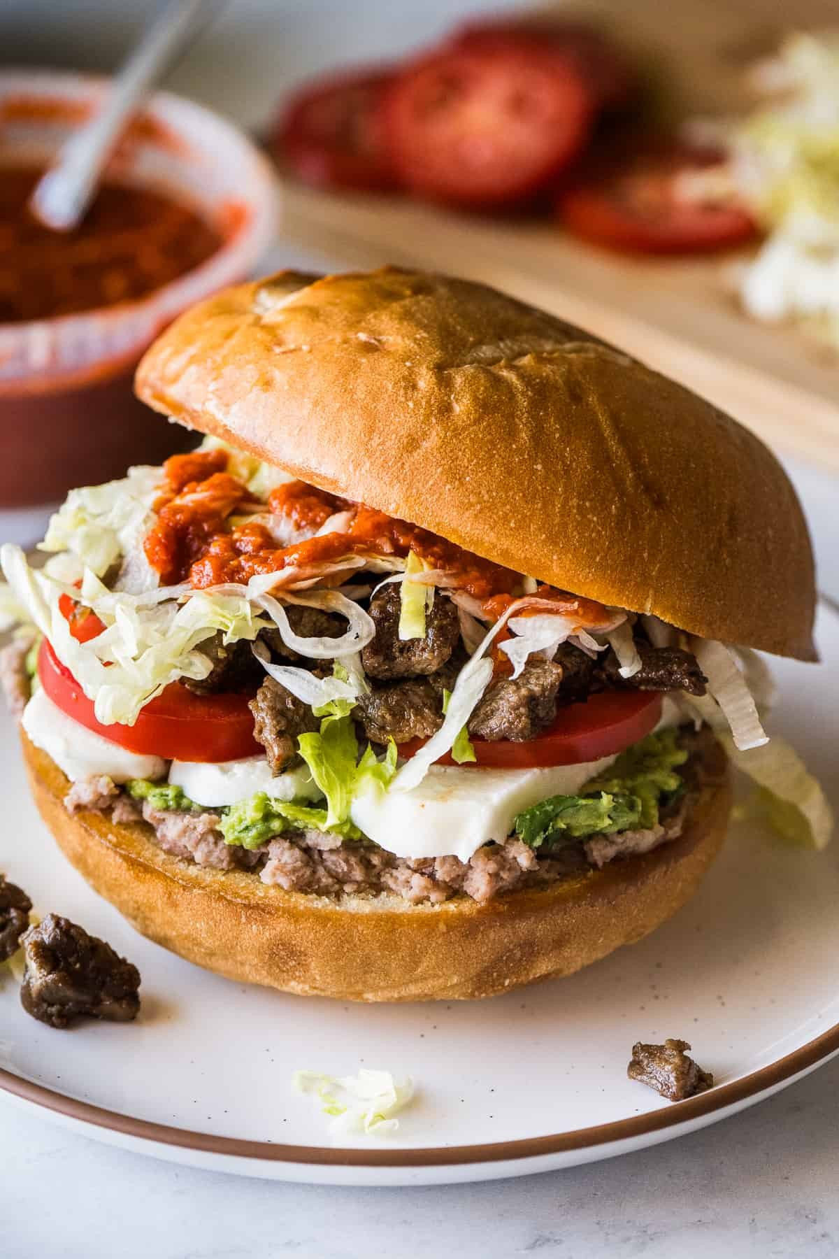 Torta-Style Burger on a Bolillo Roll