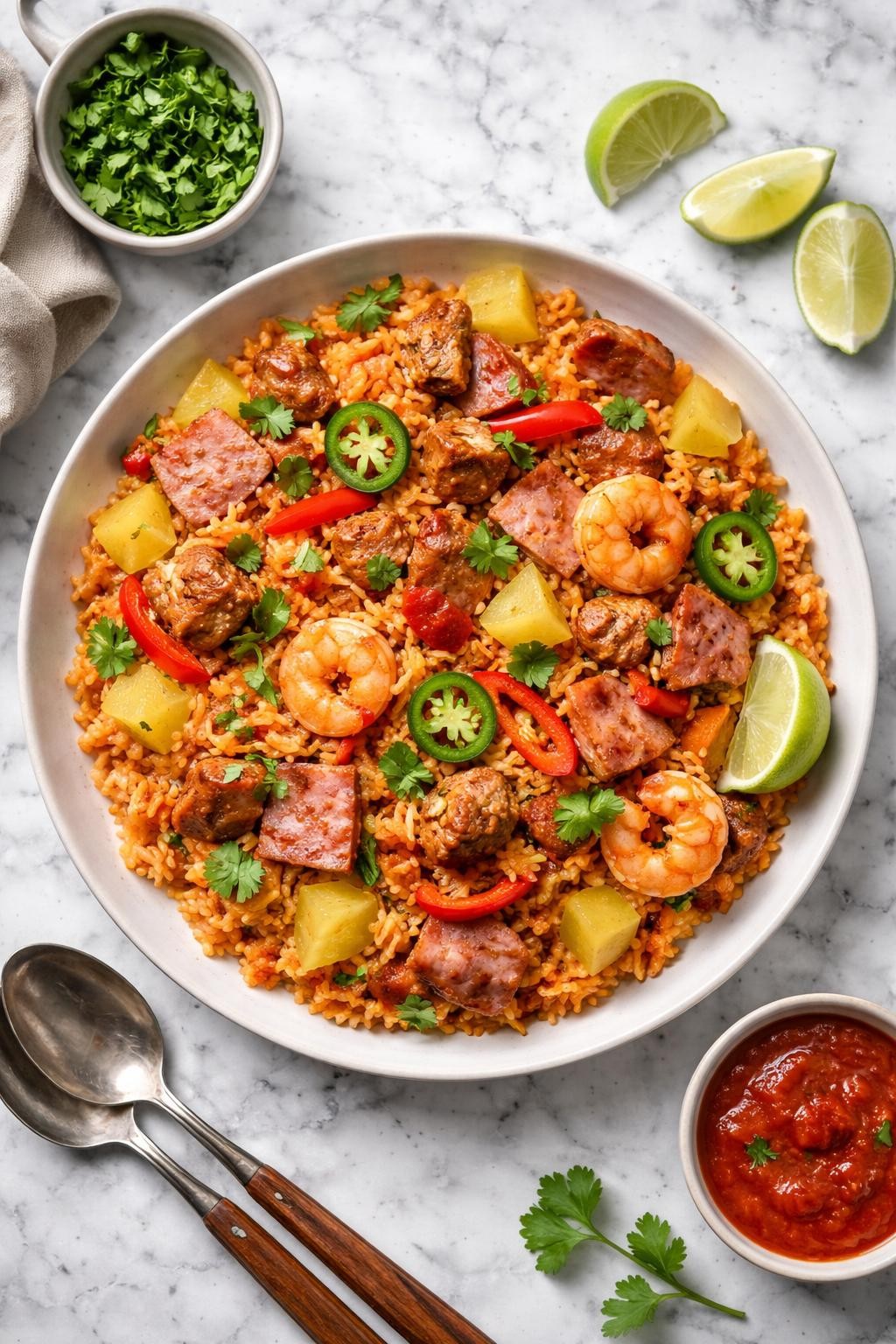 An overheard picture view of a plate of Ximbo sitting on a marble countertop table in the kitchen, professional food photography style.